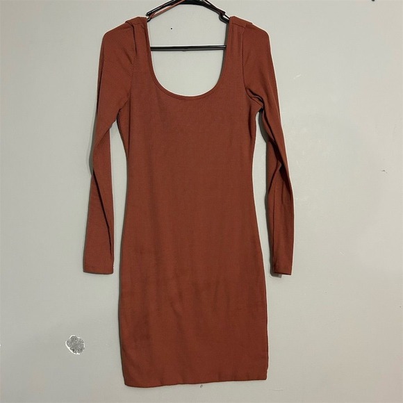 Love Tree Women's Brown Ribbed Knit Bodycon Midi Dress Size L‎ - Picture 1 of 8